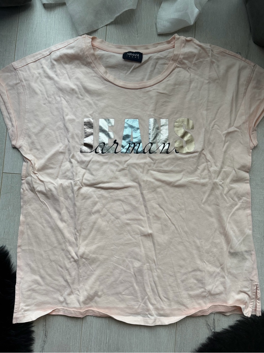 Armani Jeans Pale Pink Short Sleeve Tee with Metallic Logo